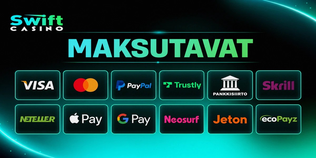 Accepted payment methods banner for Swift Casino online casino, localized for FI.