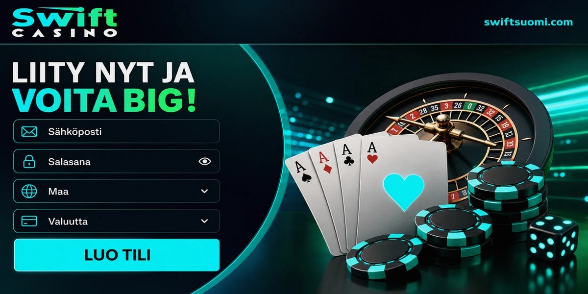 Sign-up and registration screen for Swift Casino online casino, localized for FI.